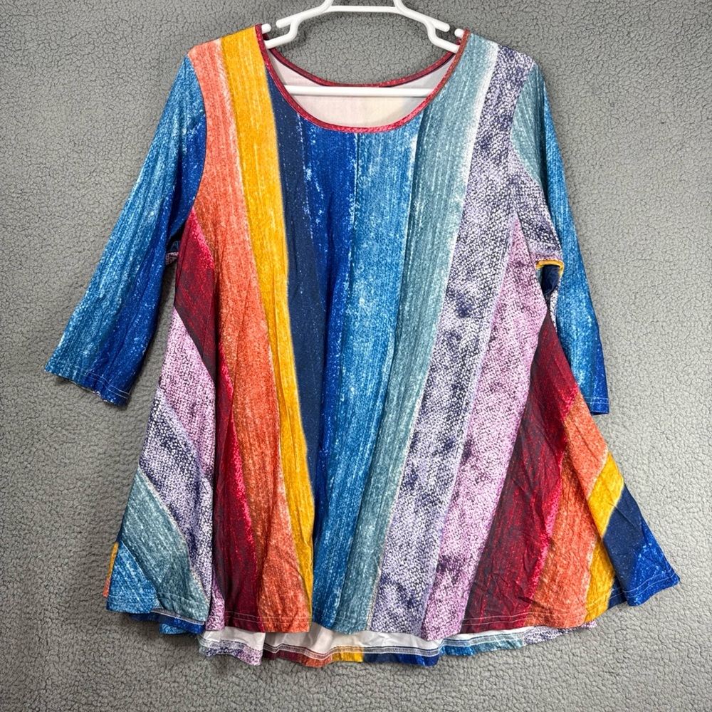 Women's Multi-Stripe A-Line Tunic Top in Bright‎ Blue and Mixed Colors